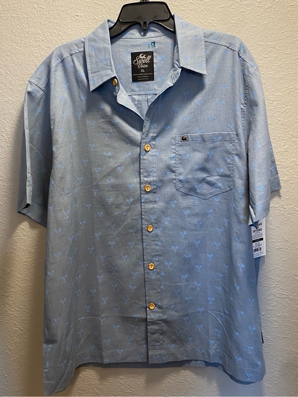 Swell Men's XL Sequoia blue Short-Sleeve Button-Down Shirt NWT. Hemp, cotton